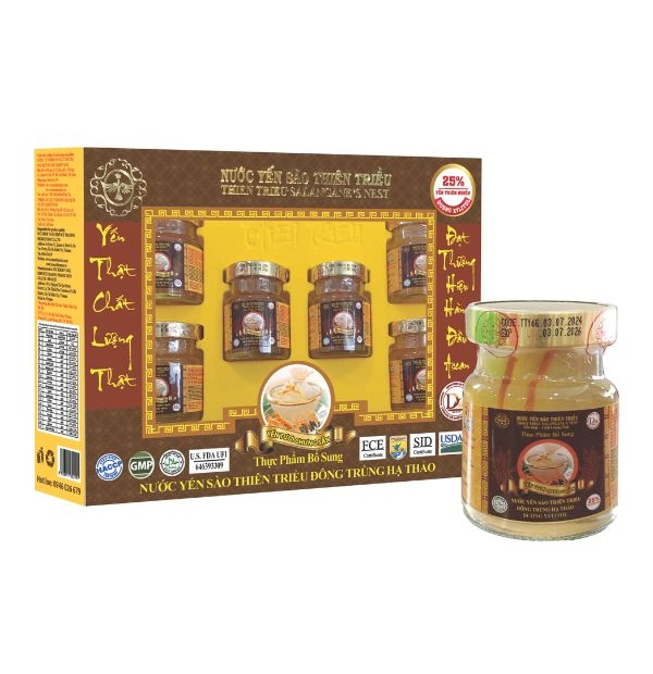 Nước Yến sào cao cấp Thiên Triều Đông Trùng Hạ Thảo 25% yến tươi (Hộp 6 lọ)