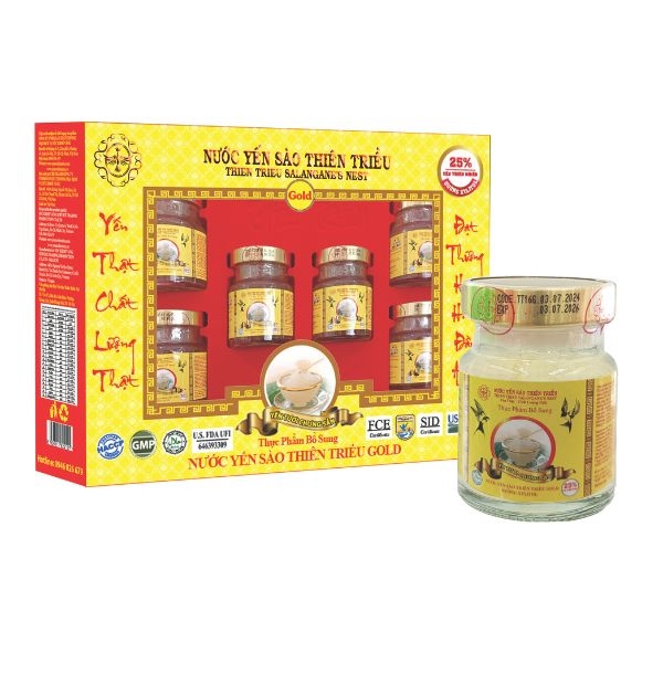 Nước Yến sào cao cấp Thiên Triều GOLD đường Xylitol 25% yến tươi (Hộp 6 lọ)