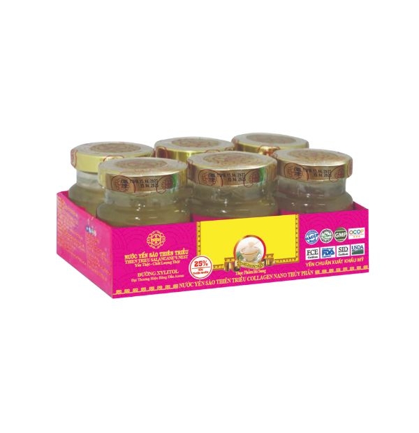 Nước Yến sào cao cấp Thiên Triều Collagen Nano thủy phân 22% yến tươi (Lốc 6 lọ)