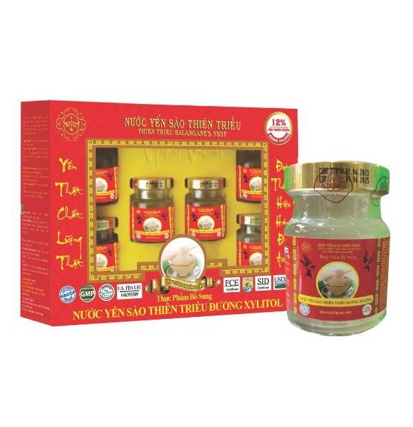 Nước Yến sào cao cấp Thiên Triều đường Xylitol 12% yến tươi (Hộp 6 lọ)