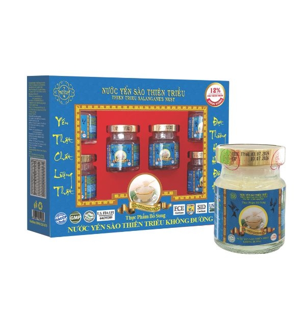 Nước Yến sào cao cấp Thiên Triều không đường 12% yến tươi (Hộp 6 lọ)