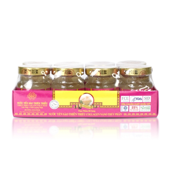 Nước Yến sào cao cấp Thiên Triều Collagen Nano thủy phân 25% yến tươi (Lốc 8 lọ)
