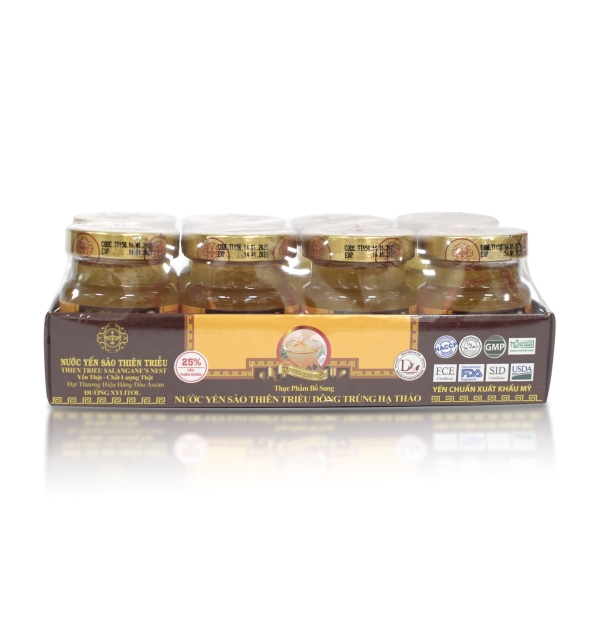 Nước yến sào cao cấp Thiên Triều Đông Trùng Hạ Thảo 25% yến tươi (Lốc 8 lọ)