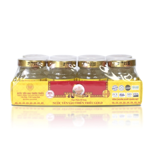 Nước yến sào cao cấp Thiên Triều GOLD đường Xilytol 25% yến tươi (Lốc 8 lọ)