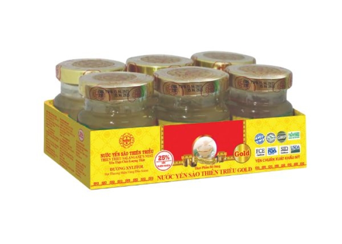 Nước yến sào cao cấp Thiên Triều GOLD đường Xilytol 22% yến tươi (Lốc 6 lọ)