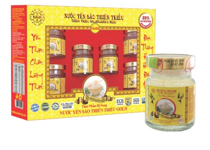 Nước Yến sào cao cấp Thiên Triều GOLD đường Xylitol 25% yến tươi (Hộp 6 lọ)