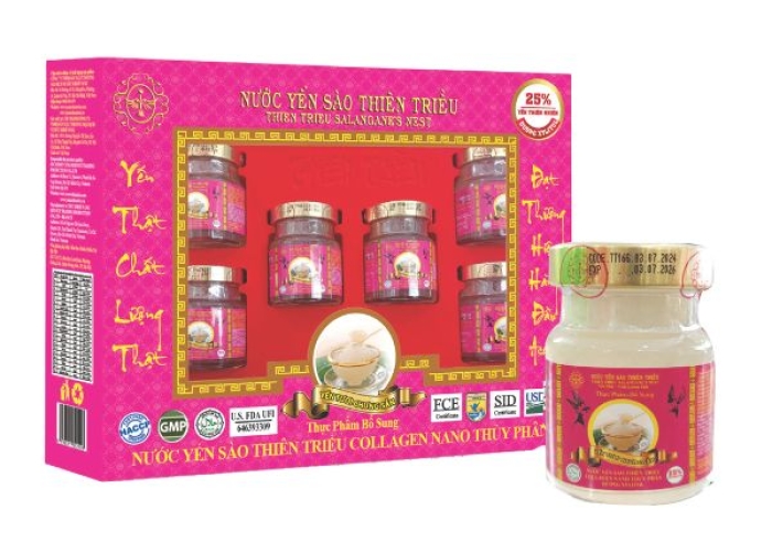Nước Yến sào cao cấp Thiên Triều Collagen Nano thủy phân 25% yến tươi (Hộp 6 lọ)