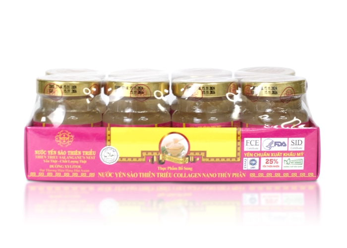 Nước Yến sào cao cấp Thiên Triều Collagen Nano thủy phân 25% yến tươi (Lốc 8 lọ)