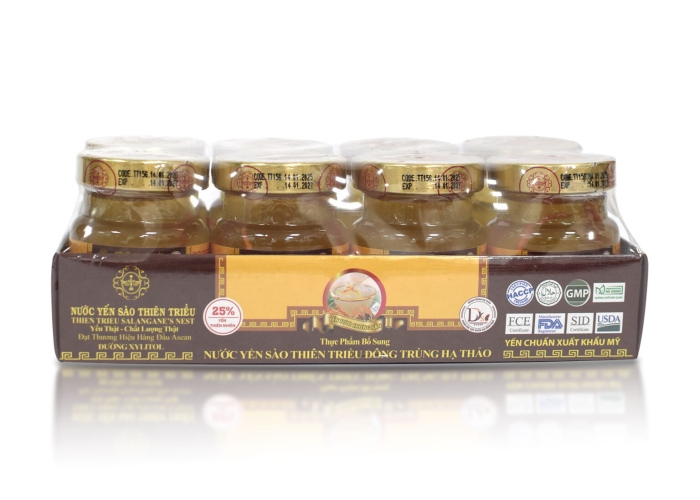 Nước yến sào cao cấp Thiên Triều Đông Trùng Hạ Thảo 25% yến tươi (Lốc 8 lọ)