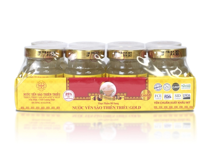 Nước yến sào cao cấp Thiên Triều GOLD đường Xilytol 25% yến tươi (Lốc 8 lọ)
