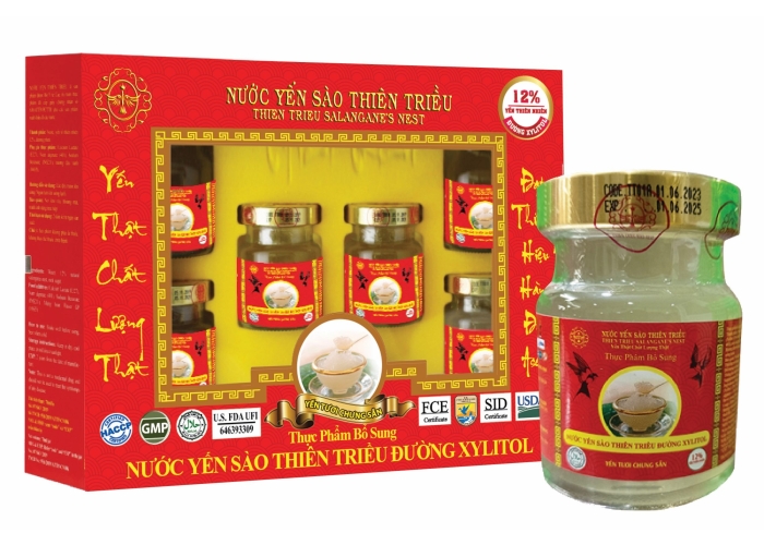 Nước Yến sào cao cấp Thiên Triều đường Xylitol 12% yến tươi (Hộp 6 lọ)